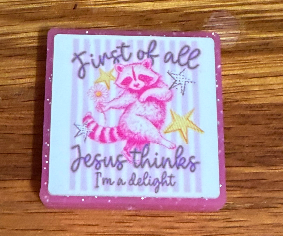 Raccoon Jesus thinks I am a delight Luminous focal bead