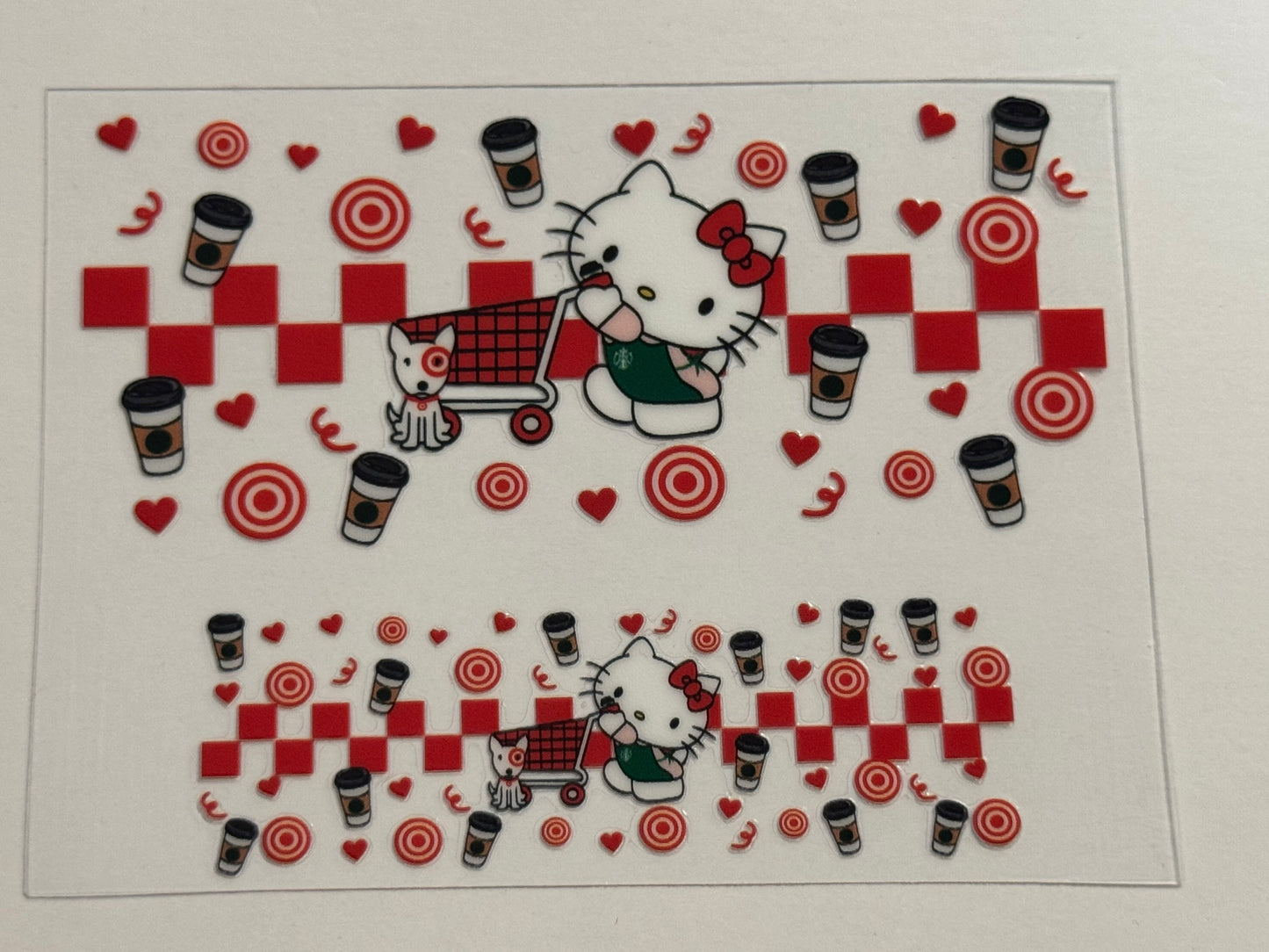 Kitty with a shopping cart at Tar UV DTF for Mini Tumblers