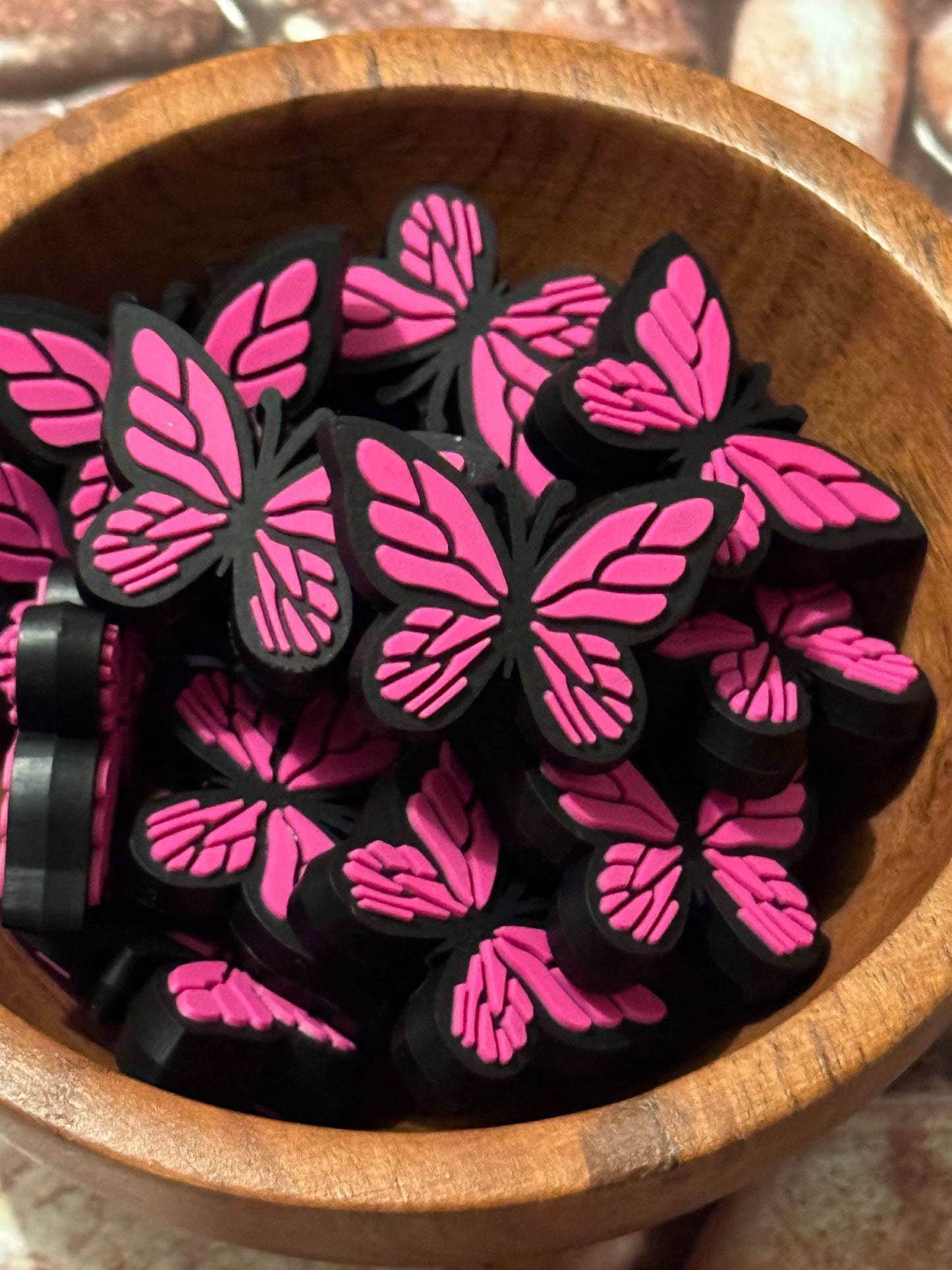 Pink Butterfly Silicone Focal bead-1