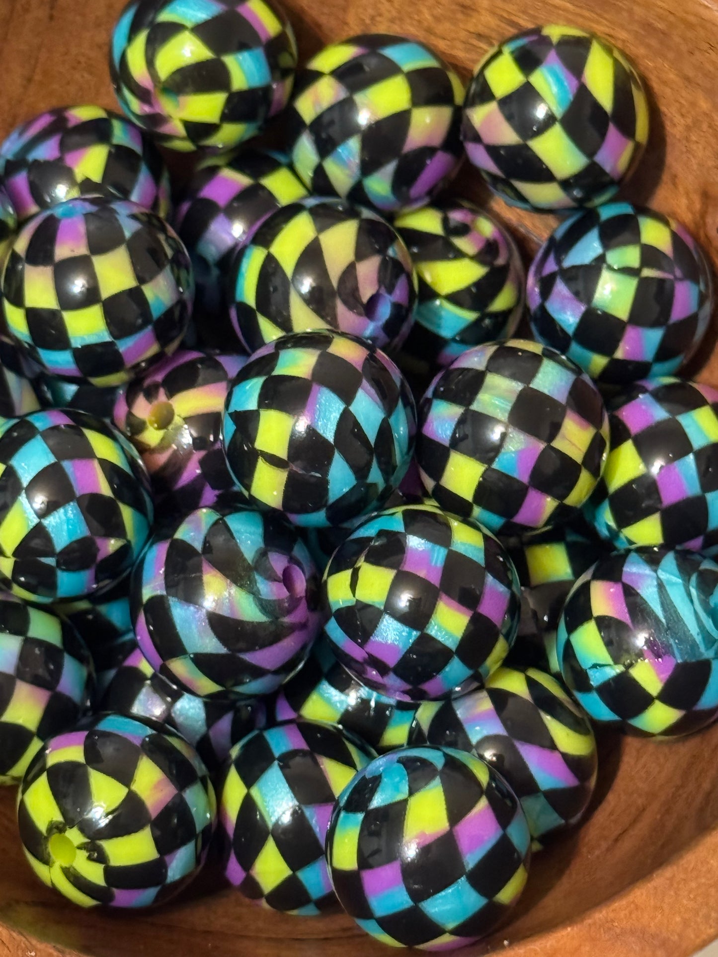 Retro Checkered Dance floor 15mm Silicone beads-1