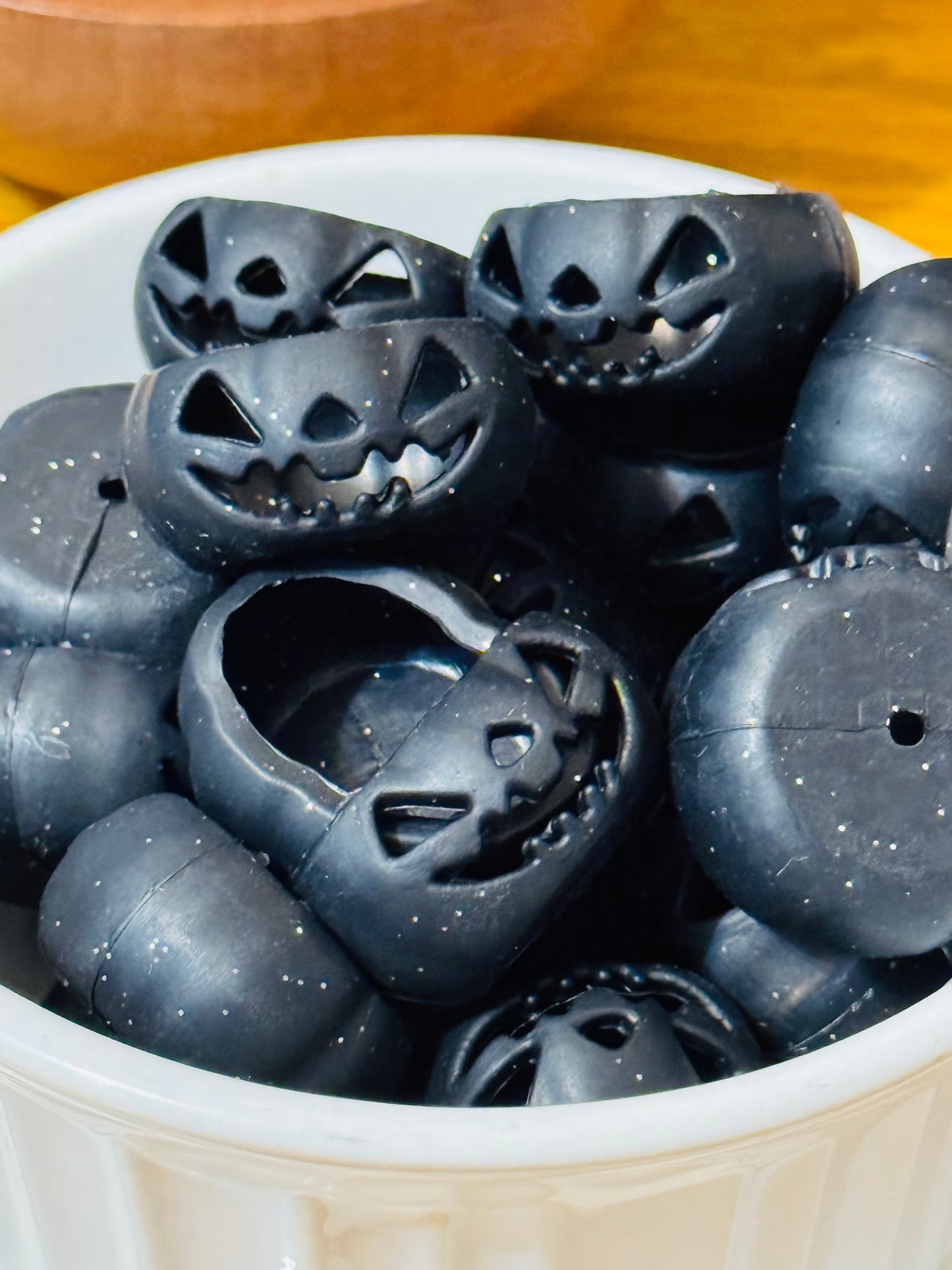 Black glitter Pumpkin focal bead