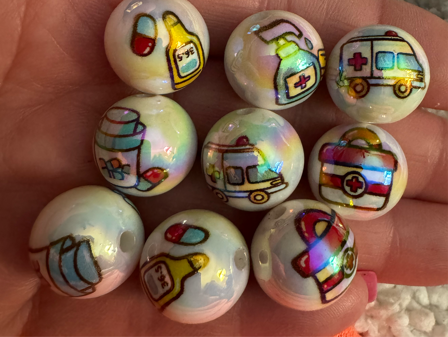 16mm Nurse or Medical acrylic beads Pack of 10 high quality UV