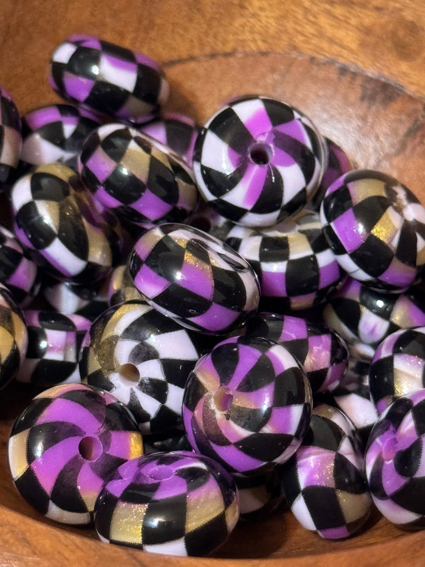 Purple & Gold Glitter Checkered Dance floor Abucus Silicone beads-1