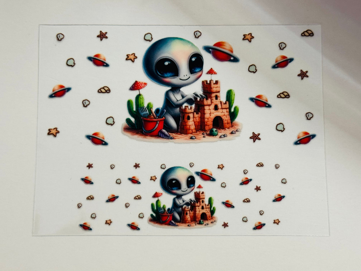 Alien sandcastle UV DTF for mini tumblers