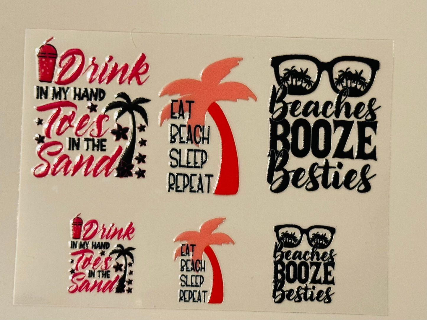 Beach booze & Besties UV DTF for mini tumblers