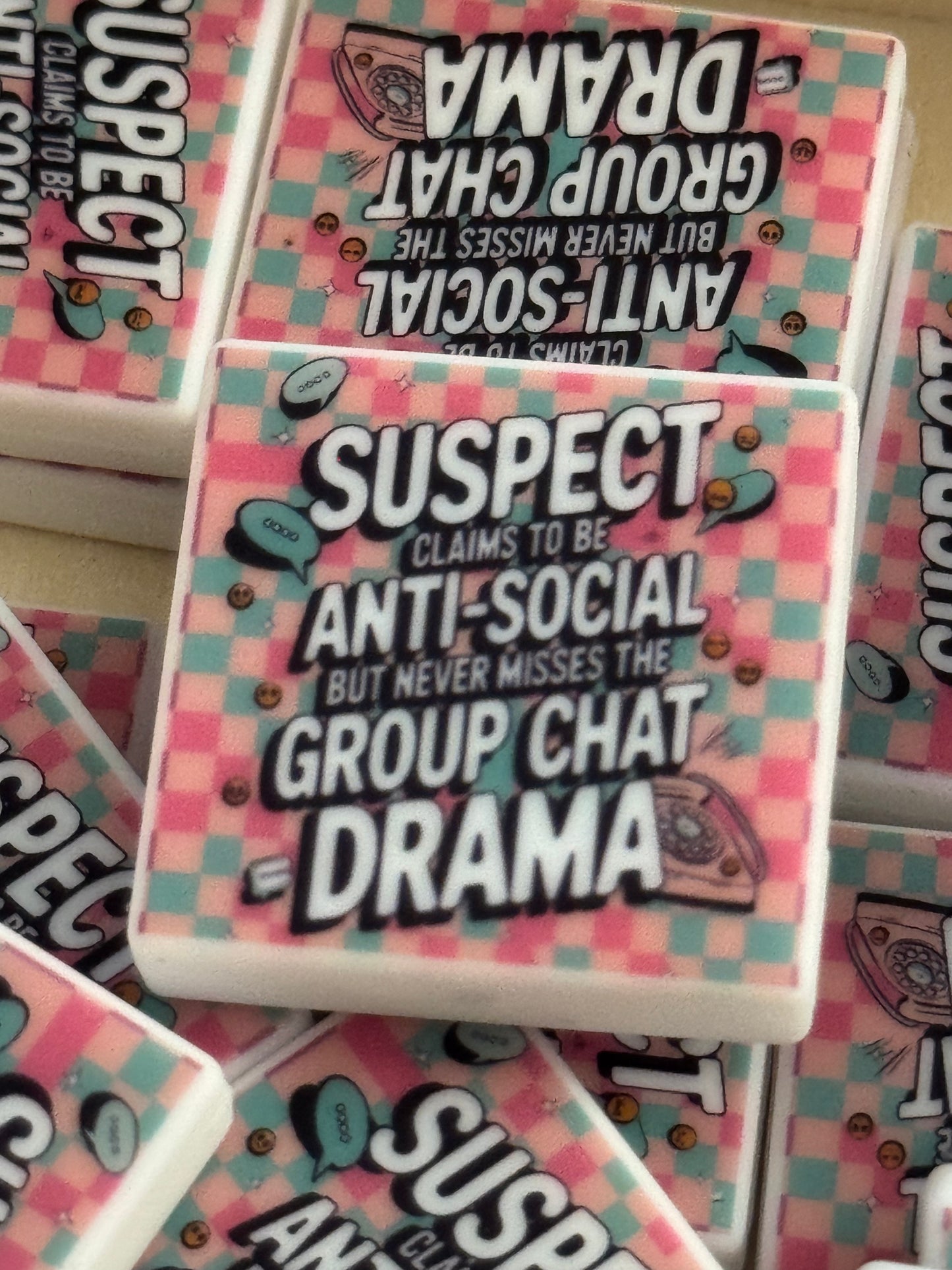 Suspect claims to be antisocial, but never misses the group chat drama silicone custom bead-1