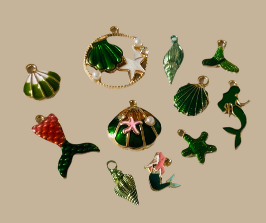 Mermaid Set of Charms & Pendant Green