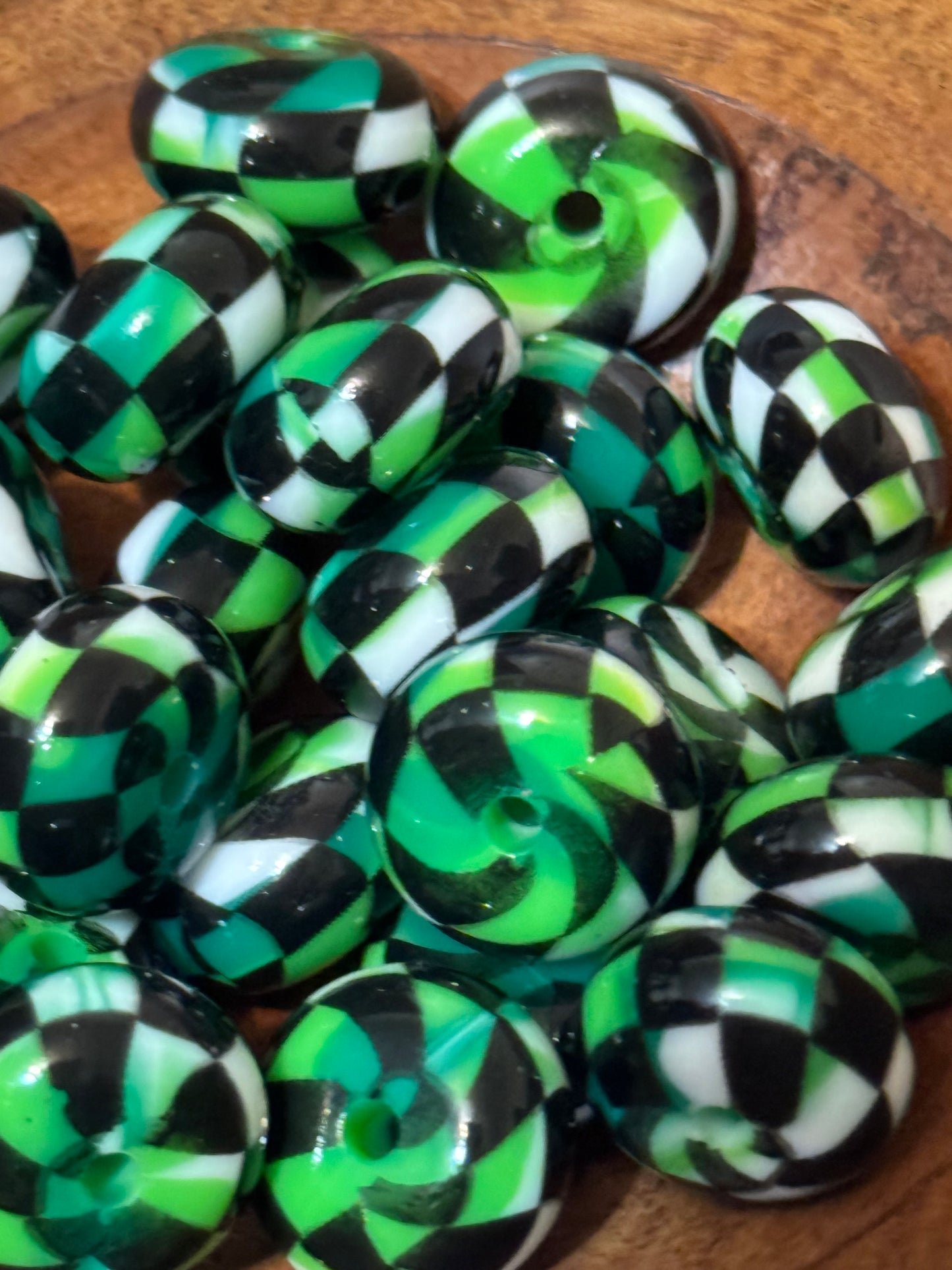 Lime Checkered Dance floor Abacus Silicone beads-1