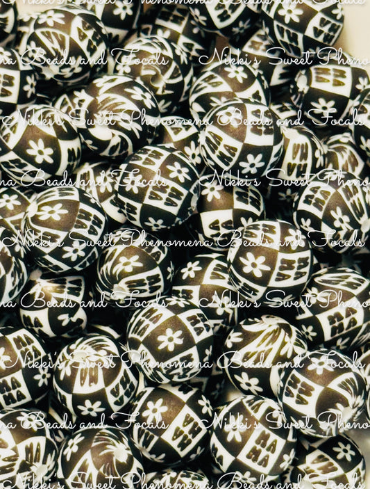 Mama 15 mm round beads Check(10 pack)