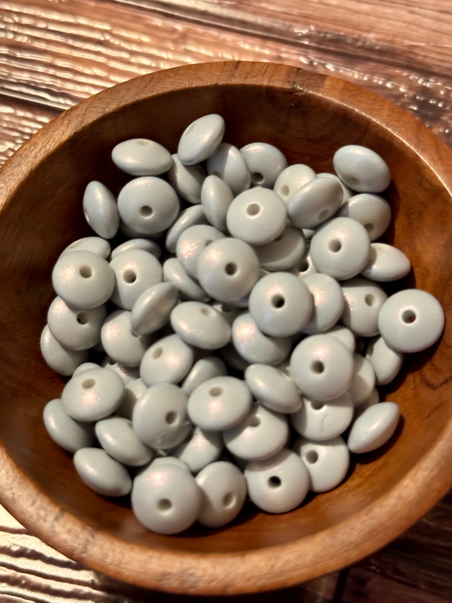 Silver Smooth Opal Lentils custom color beads-10 pack