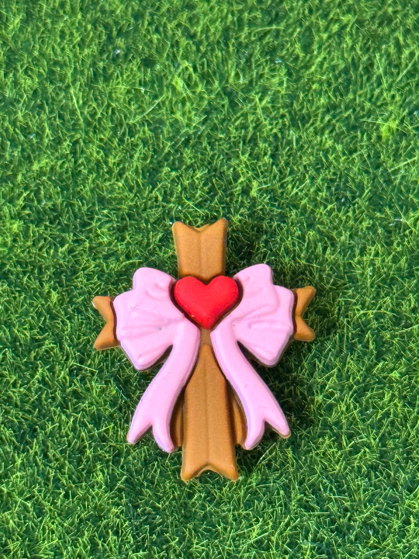 Cross with a Bow silicone focal bead