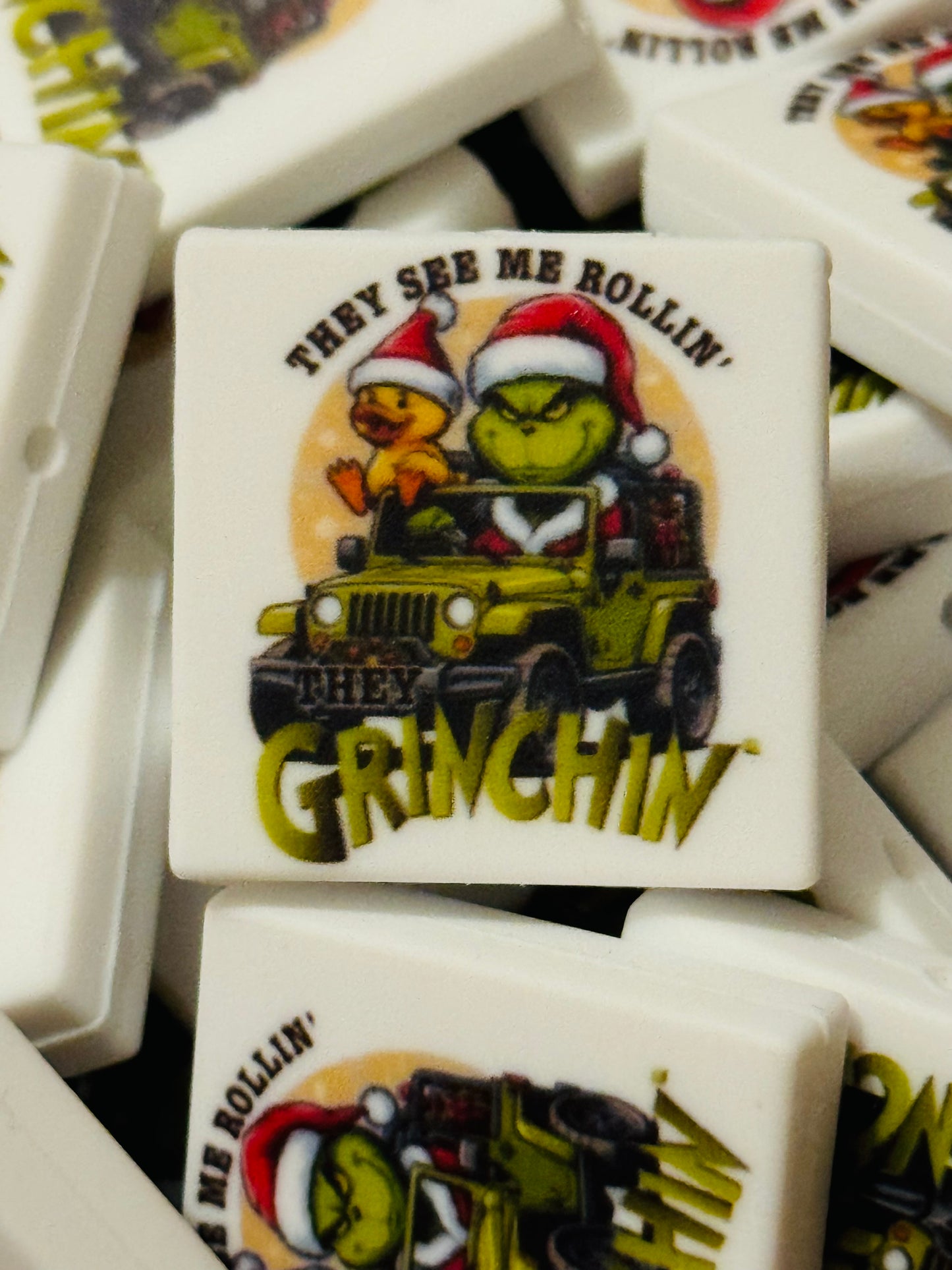 They See me rollin grinchin atv Silicone focal bead