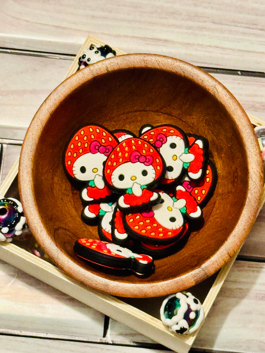 Kitty Strawberry Silicone Focal Bead