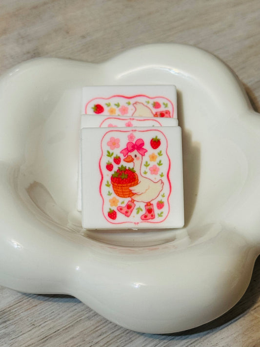 Goose picking Strawberries silicone focal bead -1