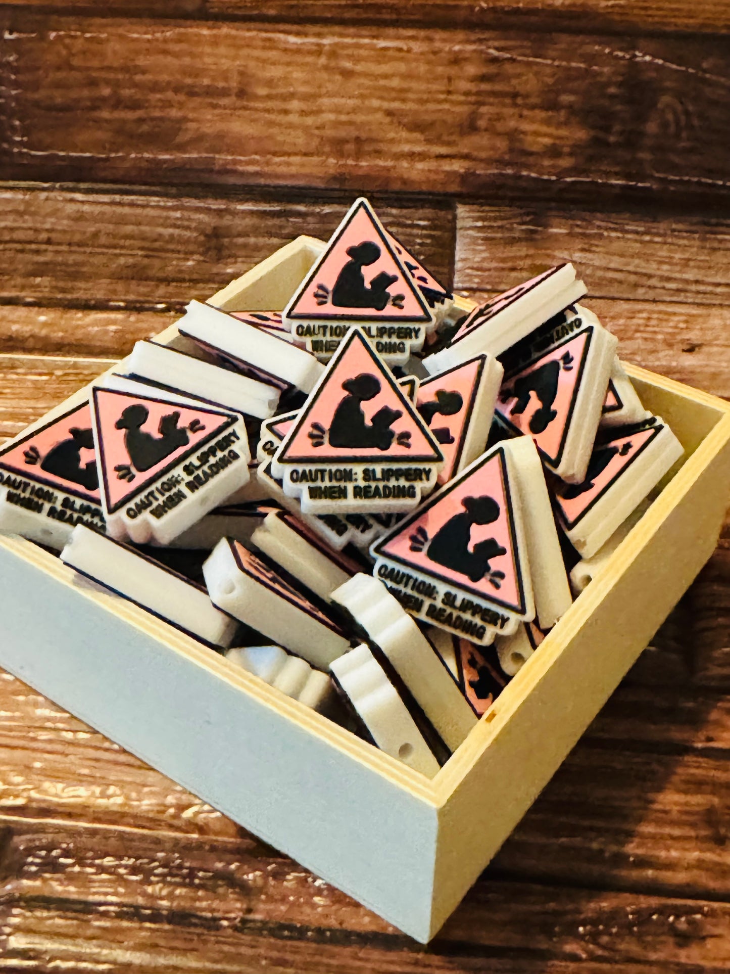 Caution Slippery when Reading Custom Silicone focal bead-1