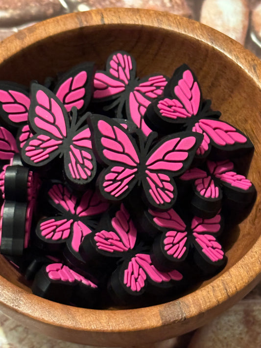 Pink Butterfly Silicone Focal bead-1