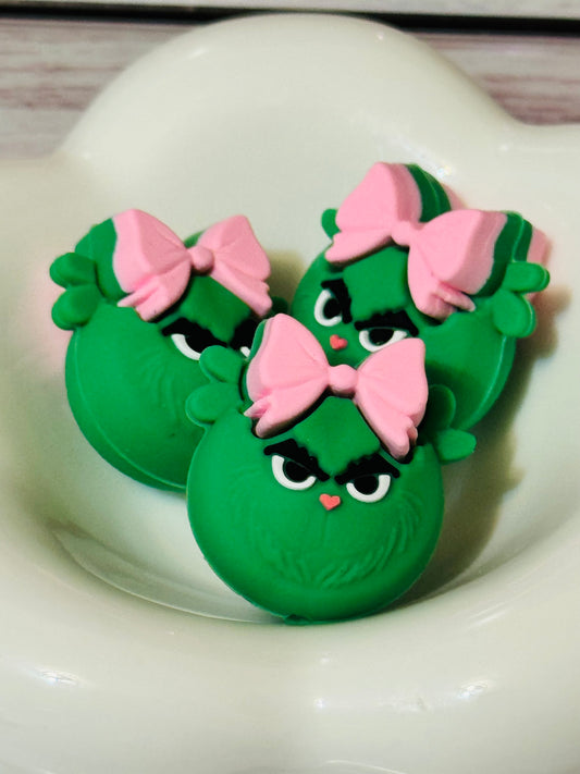 Girl 3d grinch bow silicone focal bead