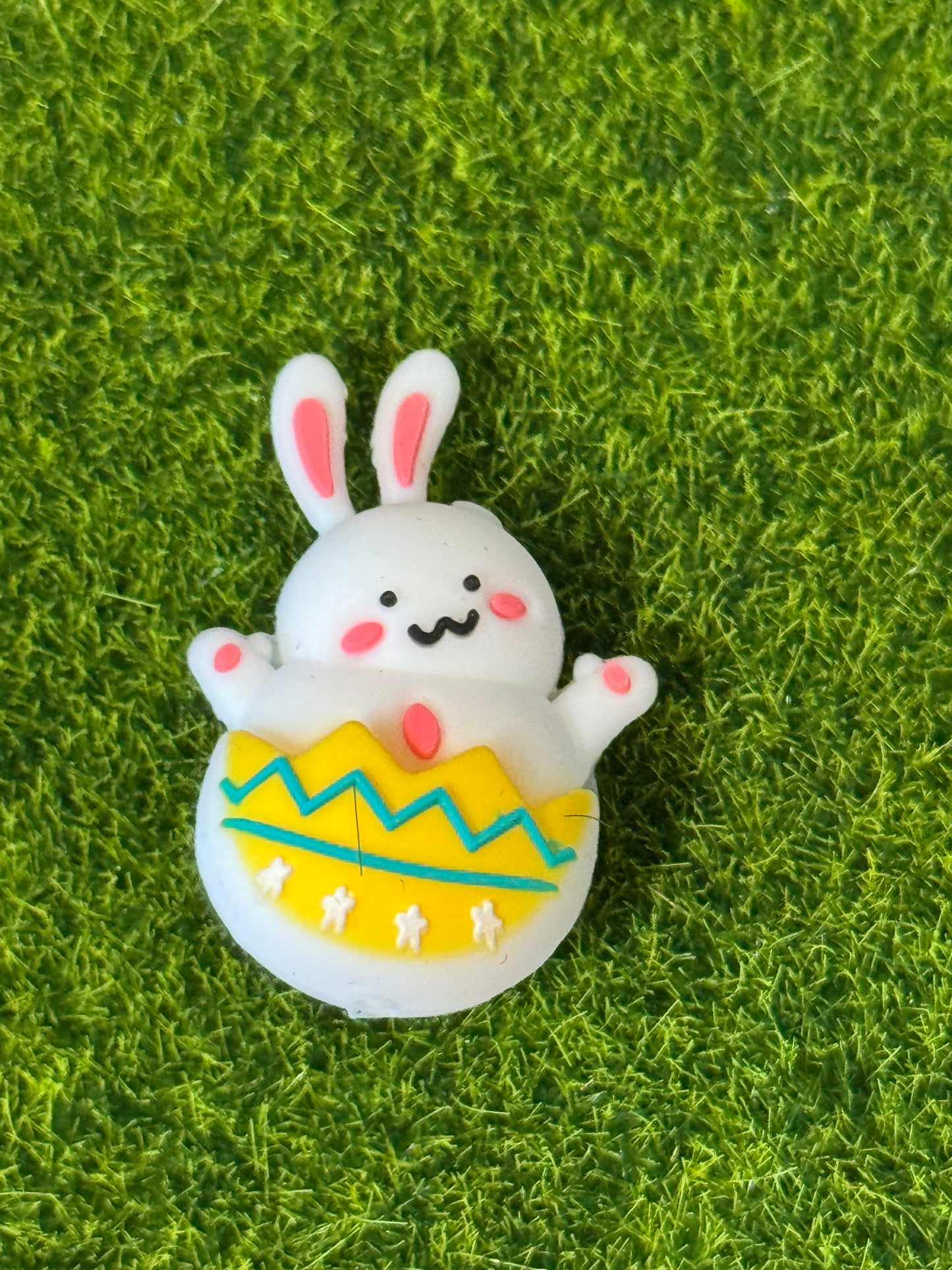 Bunny in yellow egg silicone focal bead -1