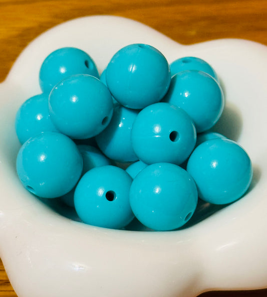 Turquoise Shiny 15 mm Silicone Bead-10 pack￼