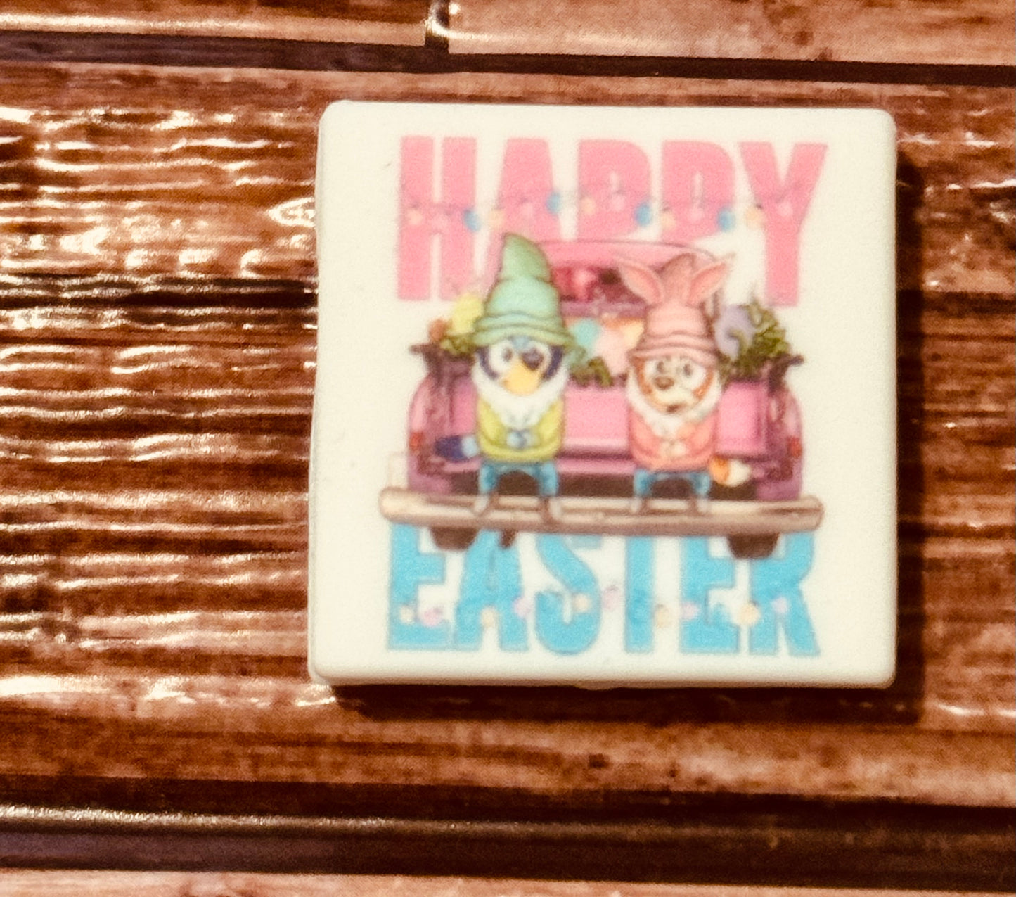 Blue Doggie & Friend Happy Easter Custom silicone bead- 1 bead