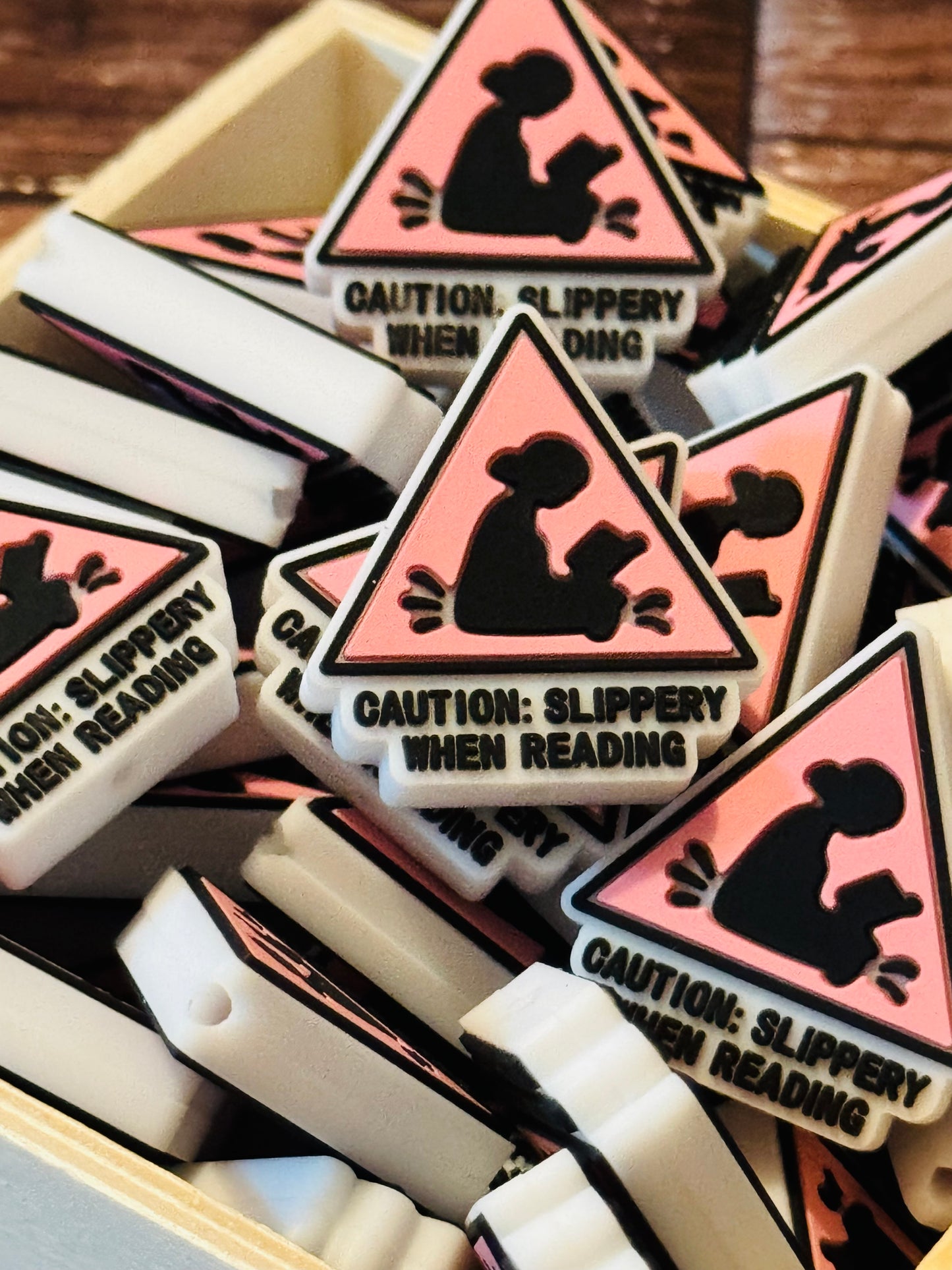 Caution Slippery when Reading Custom Silicone focal bead-1