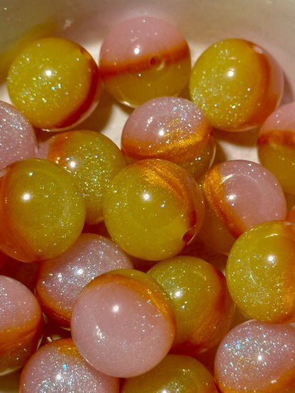 Pink Gold Yellow 16 mm Glitter  Acrylic beads- 10 Pack