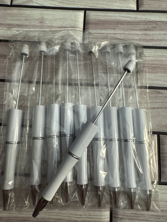 Glittery White Beadable Pen - 10 pack