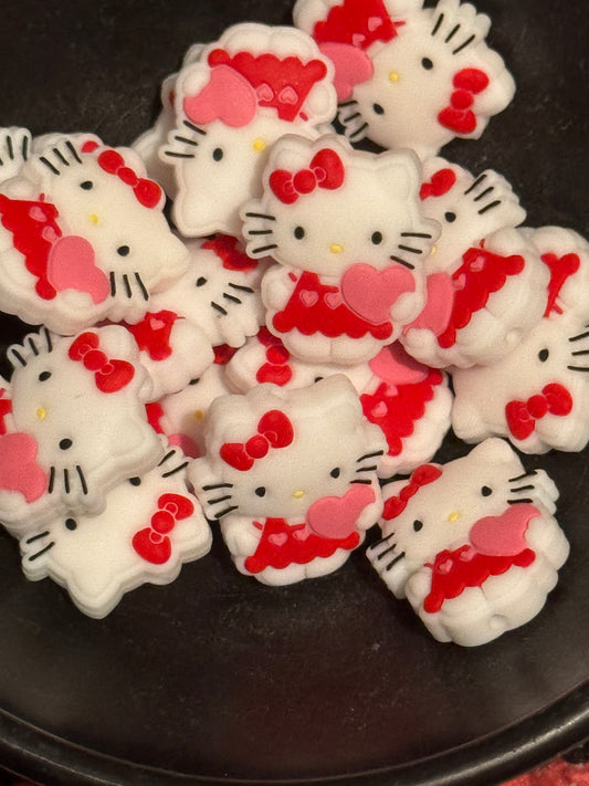 Valentine’s Day Kitty Heart Silicone focal bead custom