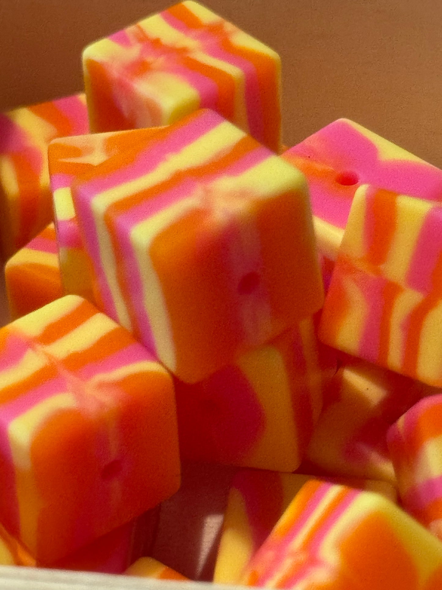 Pink Lemonade square silicone bead-1