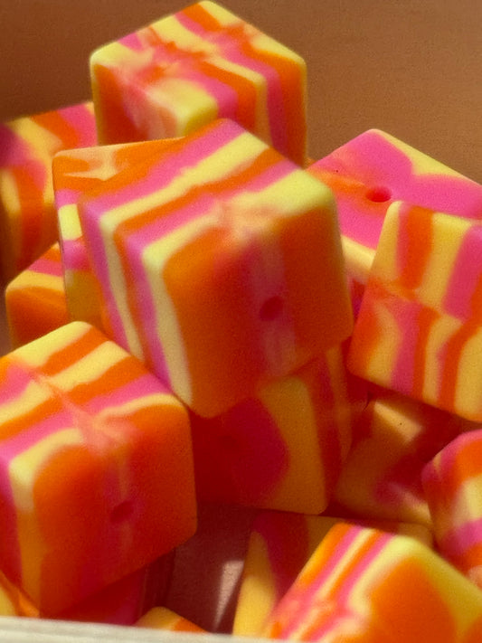 Pink Lemonade square silicone bead-1