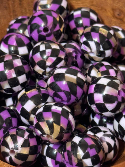 Purple & Gold Glitter Checkered Dance floor 15mm Silicone beads-1