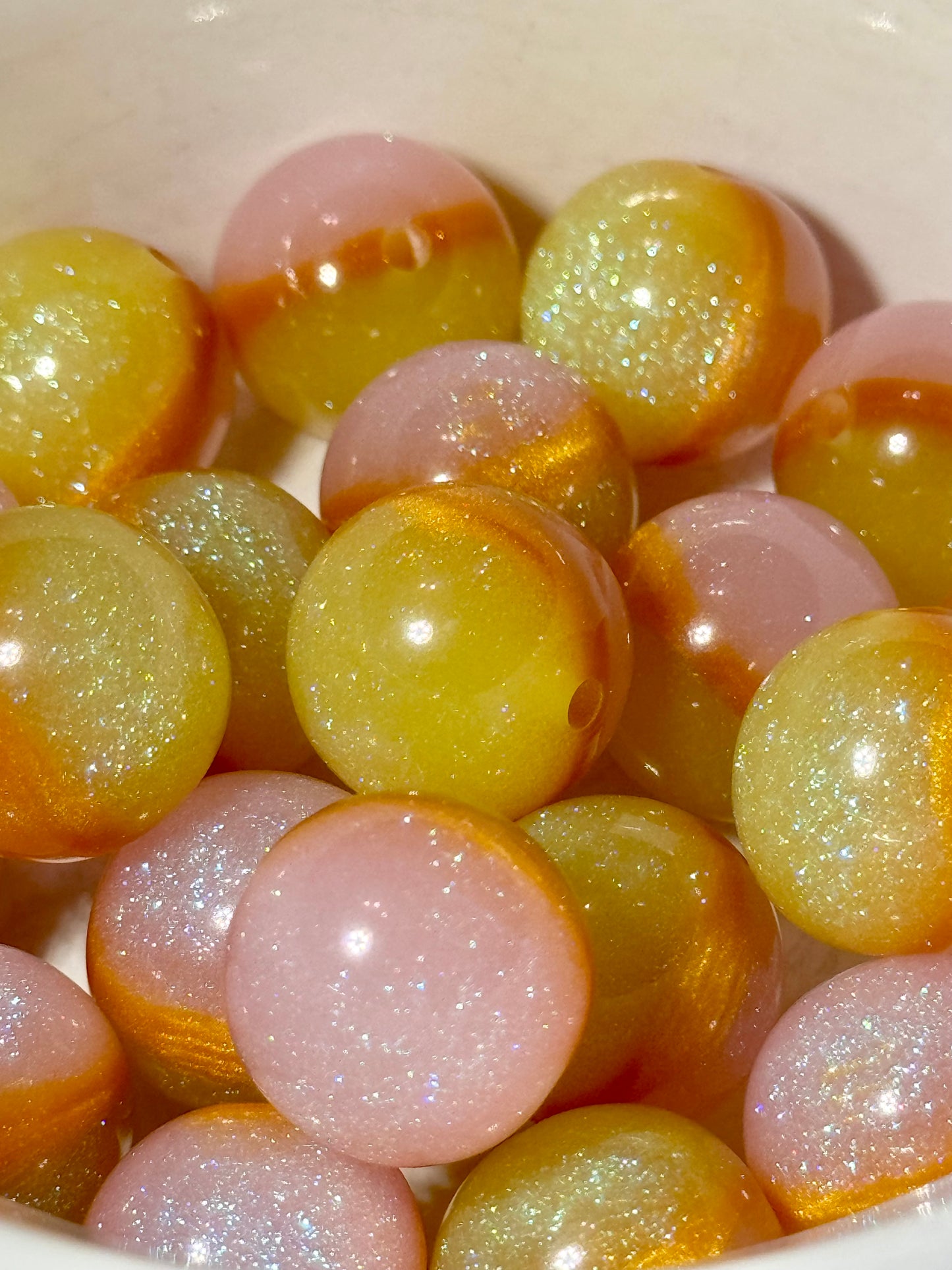 Pink Gold Yellow 16 mm Glitter  Acrylic beads- 10 Pack