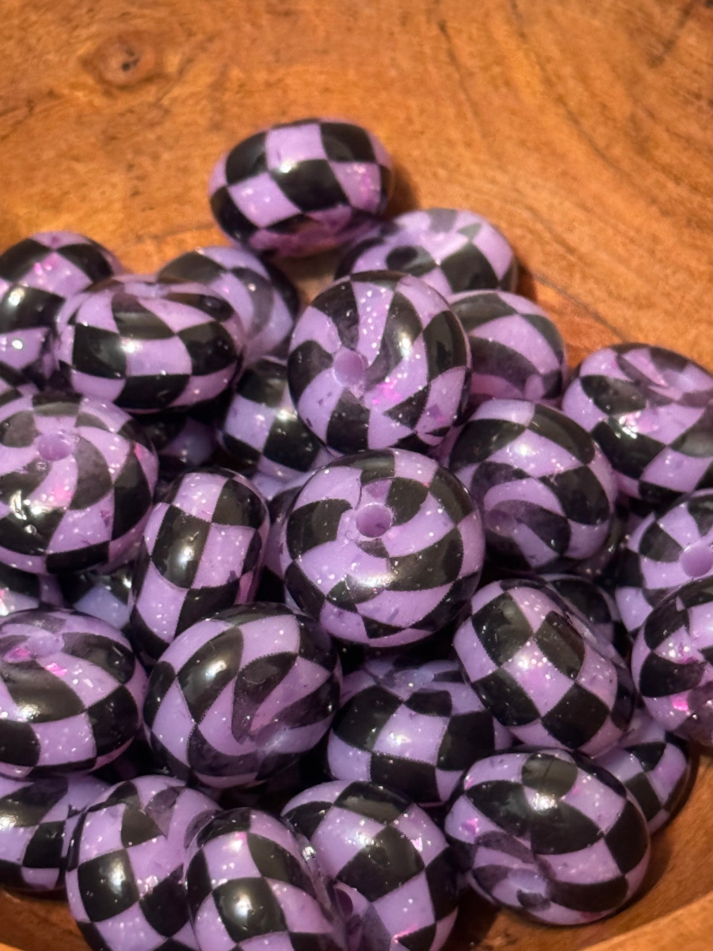 Purple Glitter Checkered Dance floor Abacus Silicone beads-1