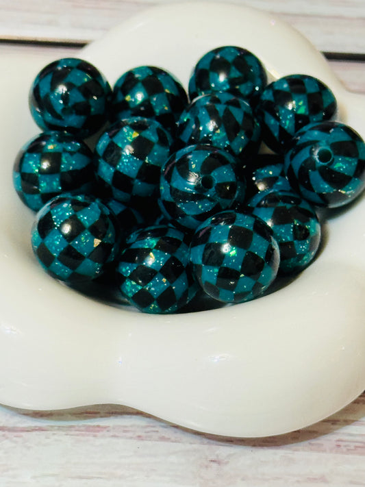 Green & Gold Glitter Checkered 15 mm Silicone Beads-1