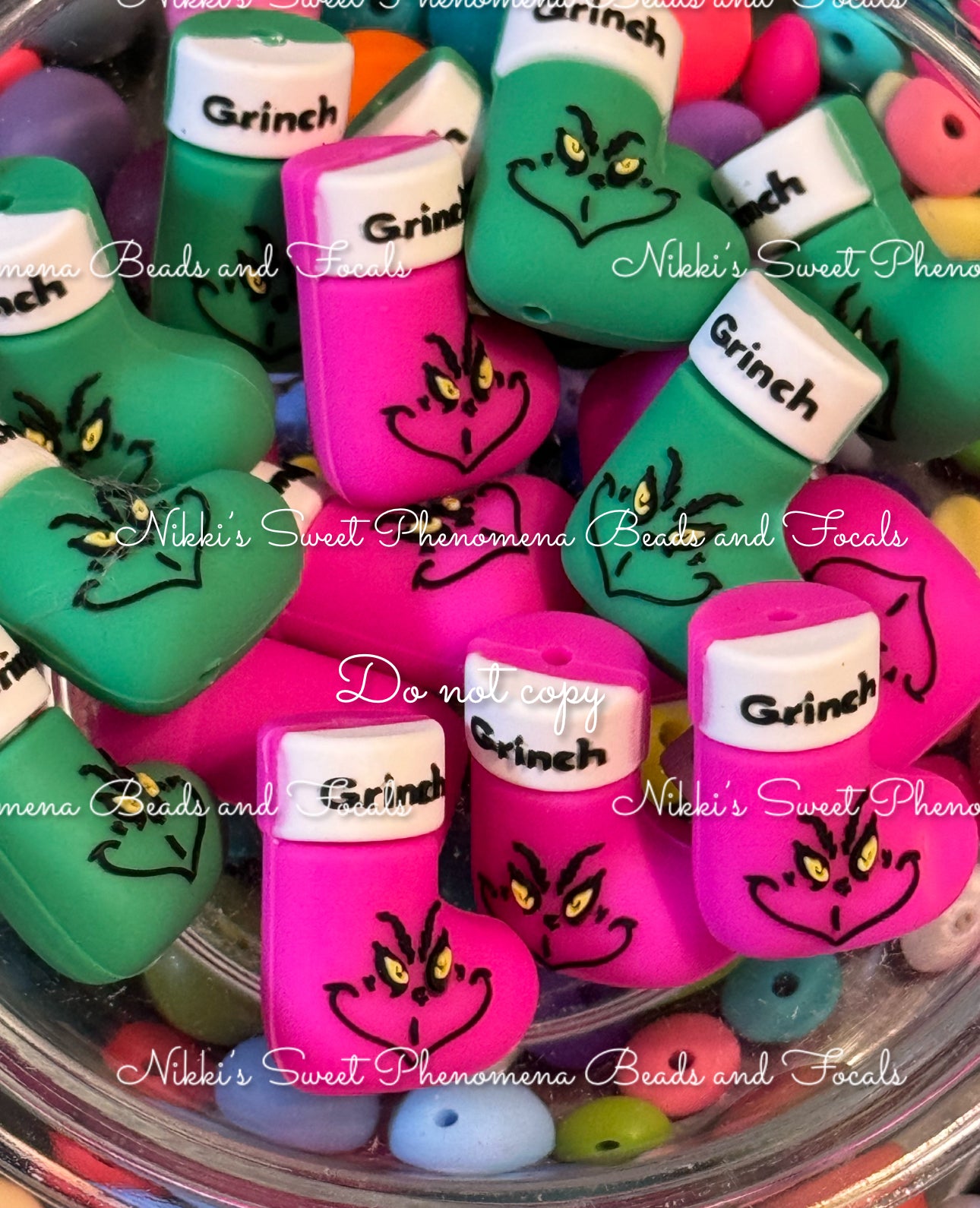 Custom Grinchy Stocking Silicone Focals- 2Pack pink or green