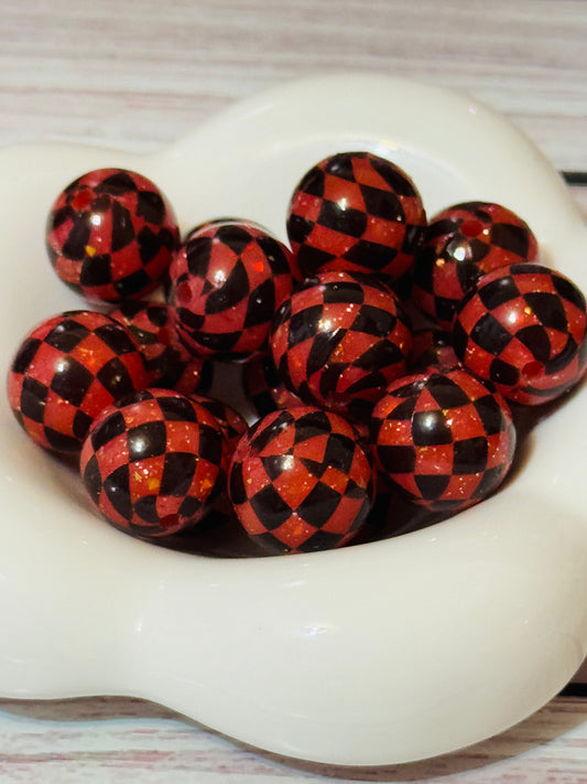 Red & Gold Glitter Checkered Bead 15 mm-1