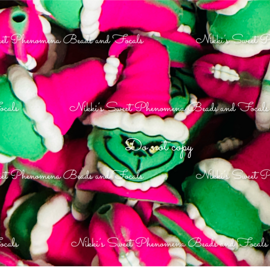 Pink Custom Silicone Grinch Focal Bead- 2 Pack