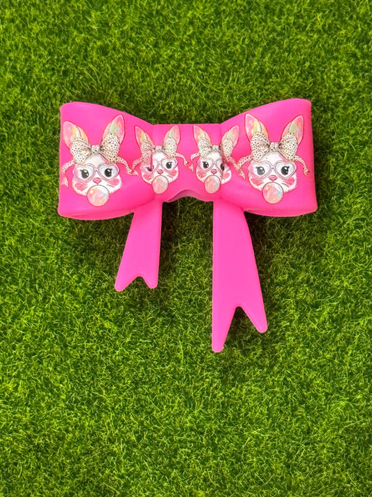 Rabbit blowing bubbles Large Bow silicone focal bead -1